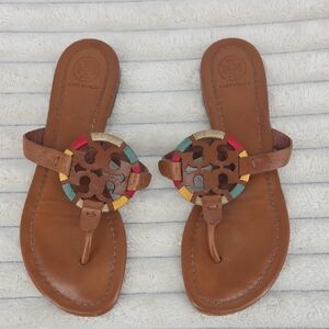 Tory Burch Tan Sandals with Colorful Accents